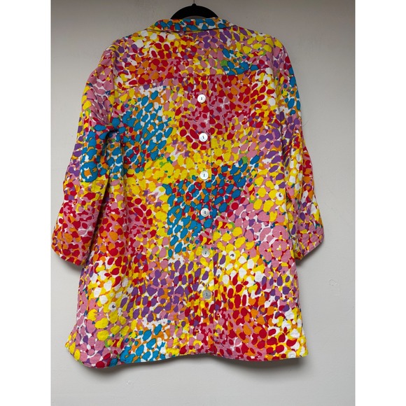 JOHN MARK Abstract Print Button Front Tunic Shirt Top L Rayon Nylon‎ Colorful - Picture 6 of 7